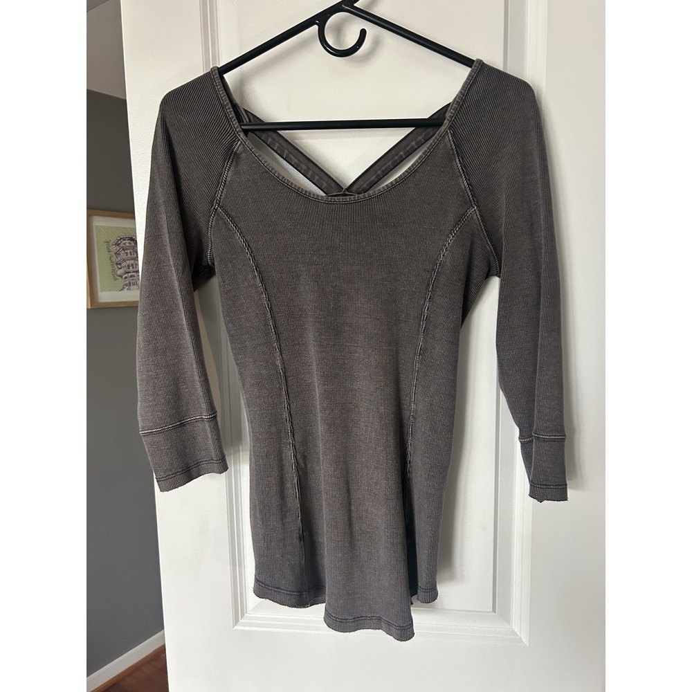 Free People Shirt Gray 3/4 Sleeve Star Crossed Tee Boho Top Size Medium